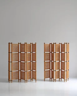 Pamono Scandinavian Modern Screens or Room Dividers in Stained Beechwood by Hans J. Wegner, 1940s, Set of 2><noscript><img width=