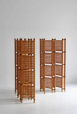 Pamono Scandinavian Modern Screens or Room Dividers in Stained Beechwood by Hans J. Wegner, 1940s, Set of 2><noscript><img width=