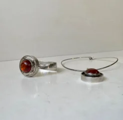Pamono Scandinavian Modern Silver and Amber Necklace and Armring by Niels Erik, 1960s, Set of 2