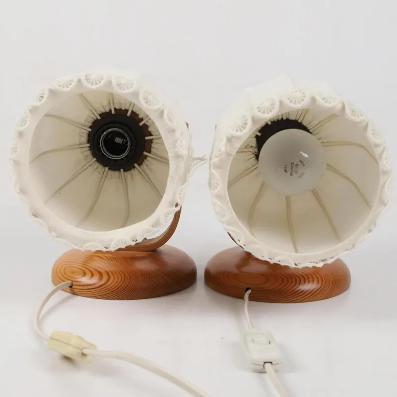 Discount Pamono Scandinavian Pine and Fabric Wall Lamps from Markslöjd, 1970s, Set of 2