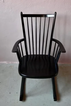 Pamono Scandinavian Rocking Chair in Black Wood