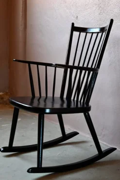 Pamono Scandinavian Rocking Chair in Black Wood