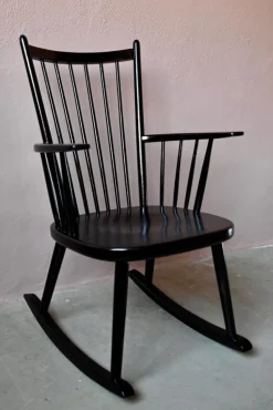 Pamono Scandinavian Rocking Chair in Black Wood