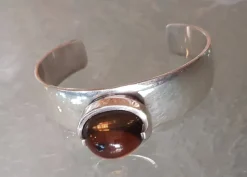 Pamono Scandinavian Sterling Silver Bangle with Smoky Topaz, 1960s><noscript><img width=