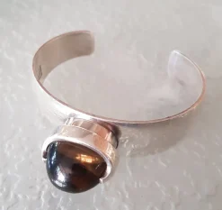 Pamono Scandinavian Sterling Silver Bangle with Smoky Topaz, 1960s><noscript><img width=