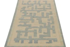 Pamono Scandinavian Style Rug in Blue and Beige Geometric Patterns from R&K Principal Jahanshah Nazmiyal