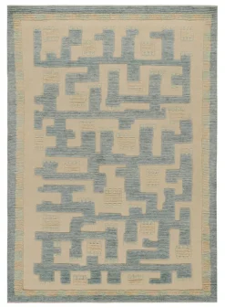 Pamono Scandinavian Style Rug in Blue and Beige Geometric Patterns from R&K Principal Jahanshah Nazmiyal