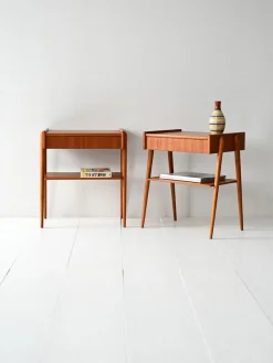 Pamono Scandinavian Teak Bedside Tables with Hidden Drawer, 1960s, Set of 2><noscript><img width=