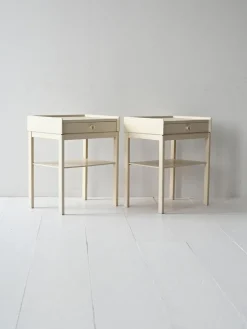 Pamono Scandinavian White Lacquered Bedside Tables, 1960s, Set of 2><noscript><img width=