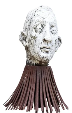 Best Pamono Óscar Aldonza Torres, Black Refractory Sculpture with White Smoked Glaze, Testa 16, 2019, Clay, Iron & Smoked Glass