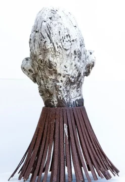 Best Pamono Óscar Aldonza Torres, Black Refractory Sculpture with White Smoked Glaze, Testa 16, 2019, Clay, Iron & Smoked Glass