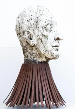Best Pamono Óscar Aldonza Torres, Black Refractory Sculpture with White Smoked Glaze, Testa 16, 2019, Clay, Iron & Smoked Glass