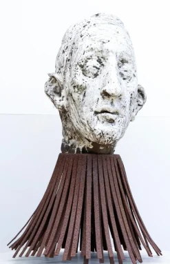 Best Pamono Óscar Aldonza Torres, Black Refractory Sculpture with White Smoked Glaze, Testa 16, 2019, Clay, Iron & Smoked Glass
