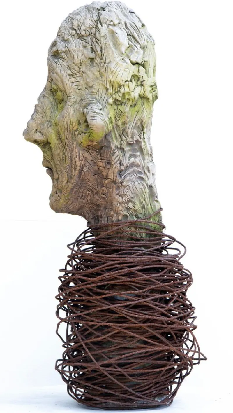 Outlet Pamono Óscar Aldonza Torres, Large-Scale Head Sculpture with Collar, Testa 17, 2019, Ceramic & Iron