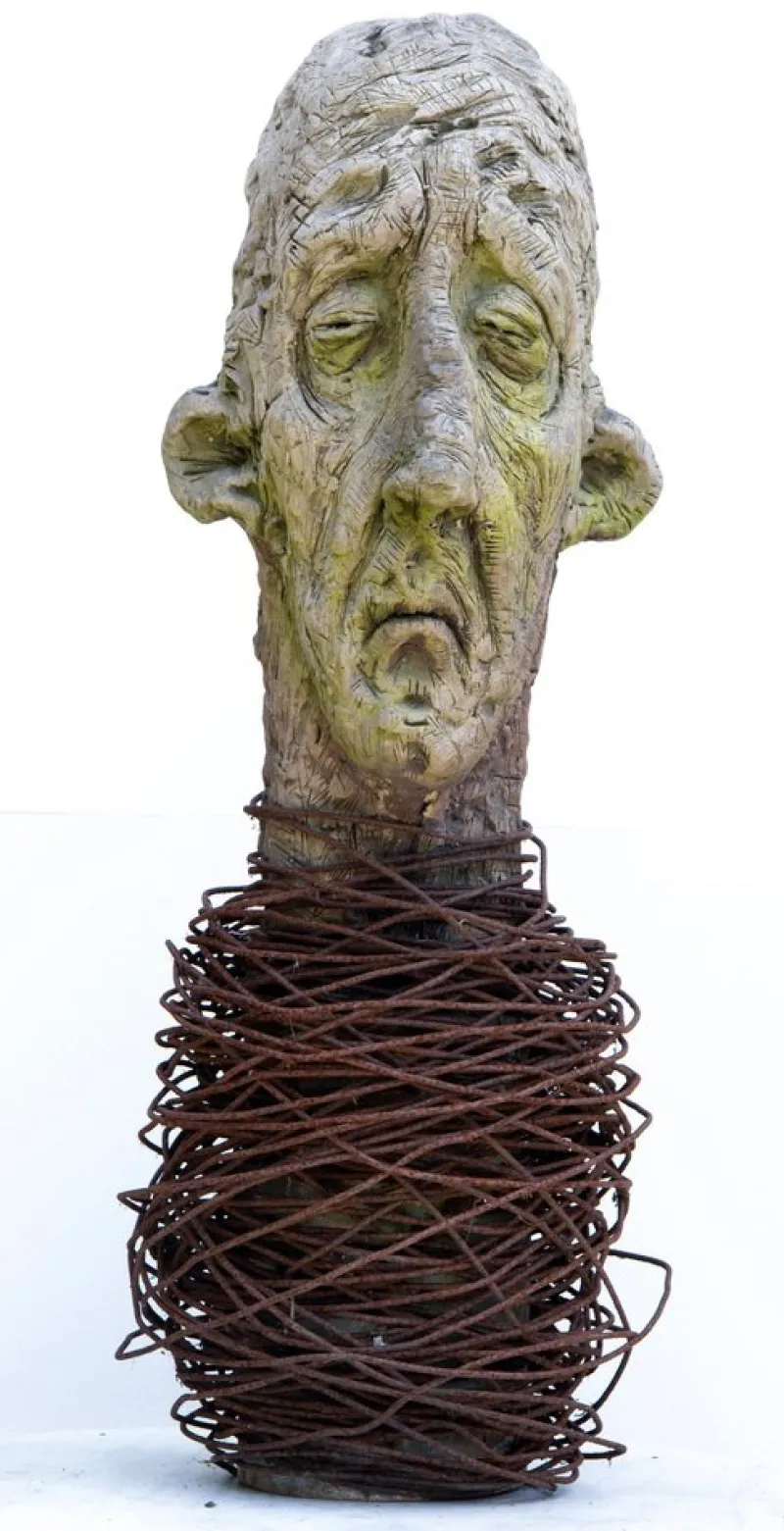 Outlet Pamono Óscar Aldonza Torres, Large-Scale Head Sculpture with Collar, Testa 17, 2019, Ceramic & Iron