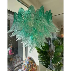 Pamono Scenographic Green Felci Murano Glass Chandelier by Simoeng><noscript><img width=