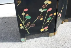 Pamono Screen in Chinese Lacquer with Enamel and Lotus Flower Decorations, 1950s> Room Dividers & Screens