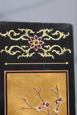 Pamono Screen in Chinese Lacquer with Enamel and Lotus Flower Decorations, 1950s><noscript><img width=