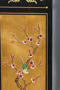 Pamono Screen in Chinese Lacquer with Enamel and Lotus Flower Decorations, 1950s><noscript><img width=