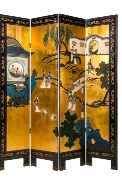 Hot Pamono Screen Painted in Japanese Lacquer, 1930s