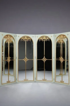 Pamono Screen Room Divider with Mirrors on Each Panel in Lacquered Wood and Gilt Bronze, 1880> Room Dividers & Screens