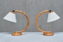 Pamono Sculptural Adjustable Table Lamps in Beech from Markslöjd, Sweden, 1960s, Set of 2