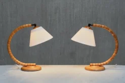 Pamono Sculptural Adjustable Table Lamps in Beech from Markslöjd, Sweden, 1960s, Set of 2