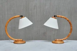 Pamono Sculptural Adjustable Table Lamps in Beech from Markslöjd, Sweden, 1960s, Set of 2