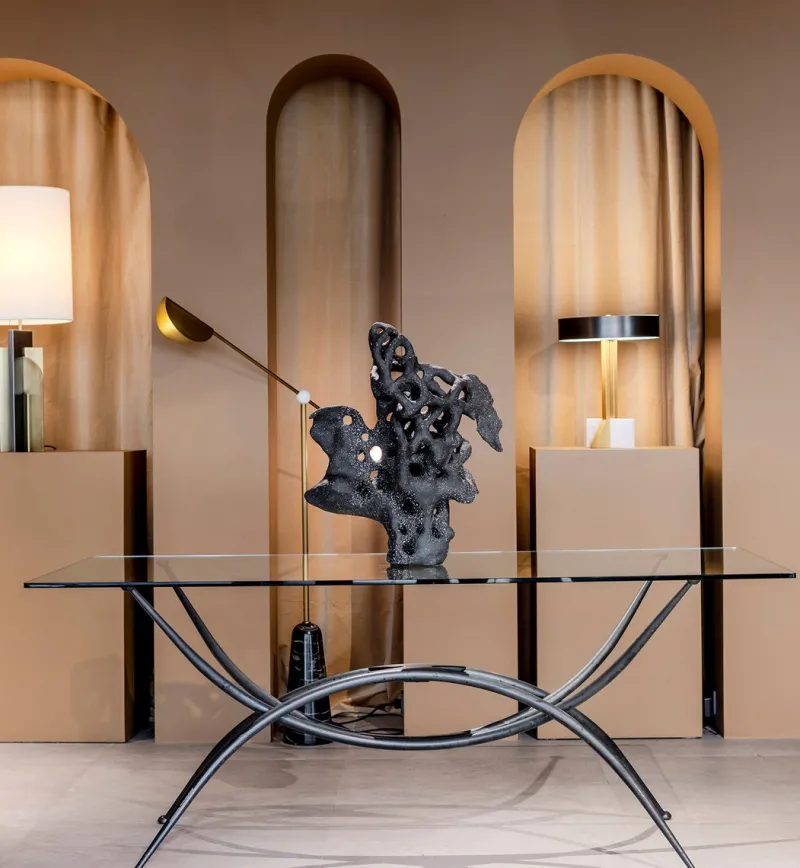 Clearance Pamono Sculptural Centre Table with Glass Top and Wrought Iron Frame