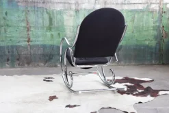 Pamono Sculptural Chrome and Black Velour Rocking Chair in the style of Milo Baughman, 1970s><noscript><img width=