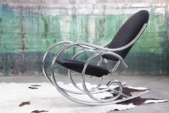 Pamono Sculptural Chrome and Black Velour Rocking Chair in the style of Milo Baughman, 1970s><noscript><img width=