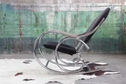 Pamono Sculptural Chrome and Black Velour Rocking Chair in the style of Milo Baughman, 1970s><noscript><img width=