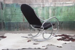 Pamono Sculptural Chrome and Black Velour Rocking Chair in the style of Milo Baughman, 1970s><noscript><img width=