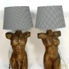 New Pamono Sculptural Solid Wood Torso Lamps, 1970s, Set of 2