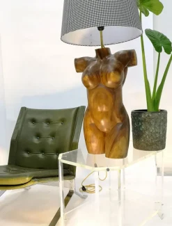 New Pamono Sculptural Solid Wood Torso Lamps, 1970s, Set of 2