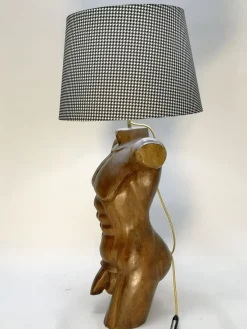 New Pamono Sculptural Solid Wood Torso Lamps, 1970s, Set of 2