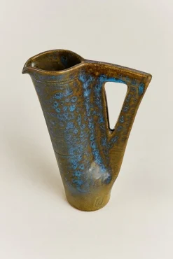 Hot Pamono Sculptural Stoneware Pitcher with Blue and Brown Glaze, 1950s