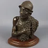 Pamono Sculpture Bust of a Peasant with Bunches of Grapes, Late 1800s, Bronze on a Wooden Base> Sculpture