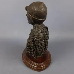 Pamono Sculpture Bust of a Peasant with Bunches of Grapes, Late 1800s, Bronze on a Wooden Base><noscript><img width=