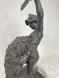 Pamono Sculpture of a Lion Fighting, 1800s, Metal><noscript><img width=