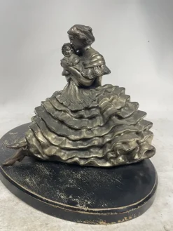 New Pamono Sculpture of Bridesmaid with a Child, 1920s-1940s, Silver Metal