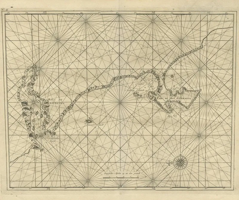 Discount Pamono Sea Chart of Baya De Saldanha with Robben Island in South Africa, 1726, Paper