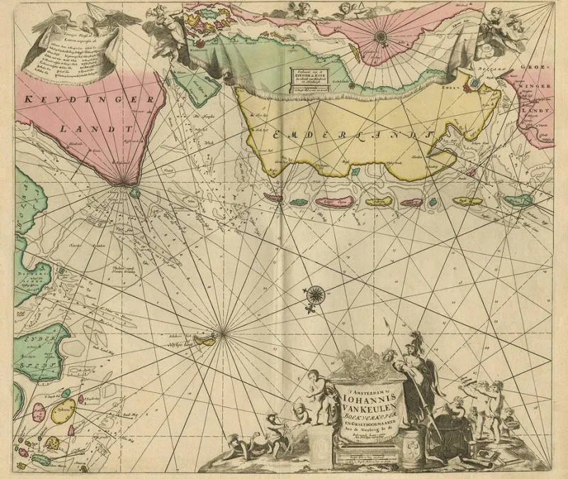 Pamono Sea Chart of the East Frisian Islands or Watten and the North Sea, 1700s> Wall Decor