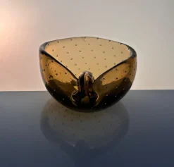 Pamono Seashell-Shaped Bullicante Murano Glass Bowl attributed to Archimede Seguso for Seguso Vetri d'Arte, Italy, 1960s><noscript><img width=