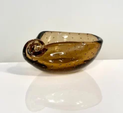 Pamono Seashell-Shaped Bullicante Murano Glass Bowl attributed to Archimede Seguso for Seguso Vetri d'Arte, Italy, 1960s><noscript><img width=