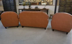 Pamono 2-Seater Sofa and Club Armchairs in Faux Leather, 1980s, Set of 3