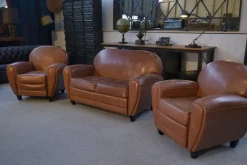 Pamono 2-Seater Sofa and Club Armchairs in Faux Leather, 1980s, Set of 3
