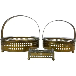 Pamono Secessionist Brass Baskets and Toothpick Holder attributed to Hans Ofner / Josef Hoffmann, 1890s, Set of 3> Trunks Crates & Baskets