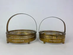 Pamono Secessionist Brass Baskets and Toothpick Holder attributed to Hans Ofner / Josef Hoffmann, 1890s, Set of 3><noscript><img width=