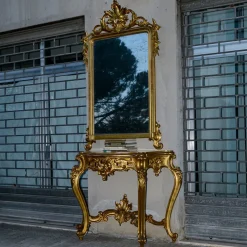 Outlet Pamono Second Half of the 20th Century Console with Mirror in Carved and Gilded Wood, France, 1890s, Set of 2